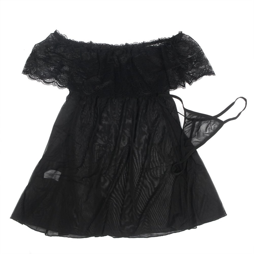 Black Off-Shoulder Sexy Lace Babydoll Chemise Lingerie Fits Sizes 4-6 (XS-S) NWT - Picture 14 of 14